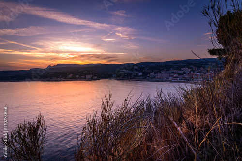 Sunset over village Cassis in France  Europe