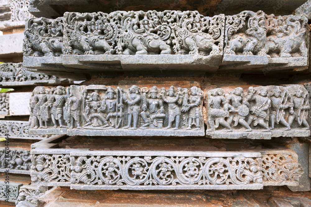Episode from Ramayana. Rama's coronation. Kedareshwara temple, Halebidu, Karnataka