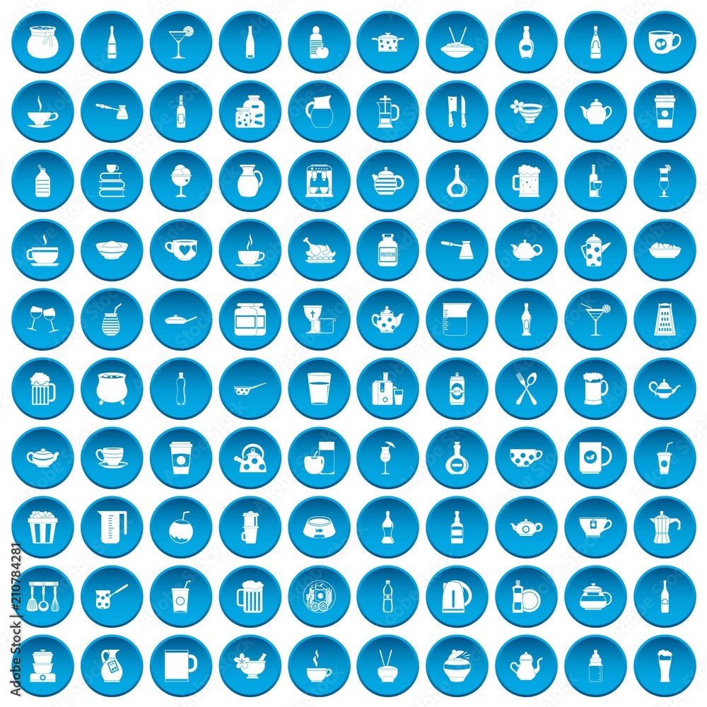 100 utensil icons set in blue circle isolated on white vector illustration 100 utensil icons set in blue circle isolated on white vector illustration