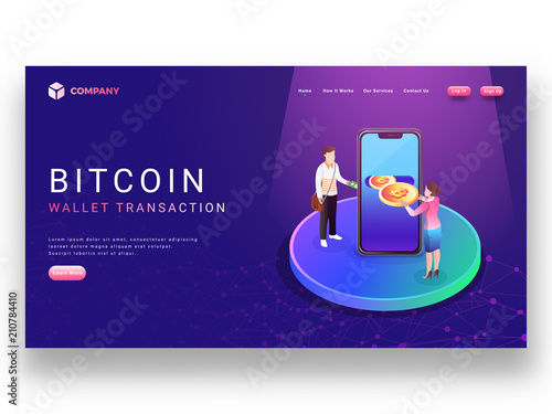 landing page design of Bitcoin wallet transaction with lady crypto currency executive exchange virtual currency into real currency.