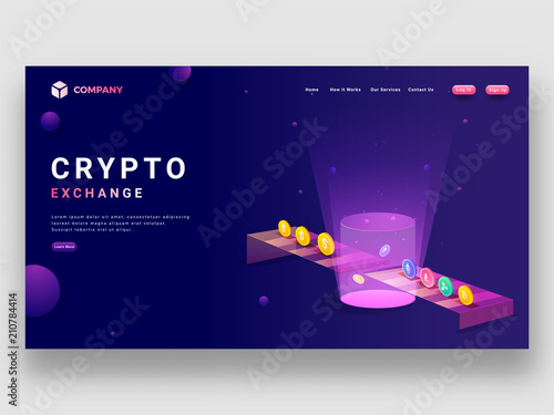 landing page design of Bitcoin wallet transaction with lady crypto currency executive exchange virtual currency into real currency.
