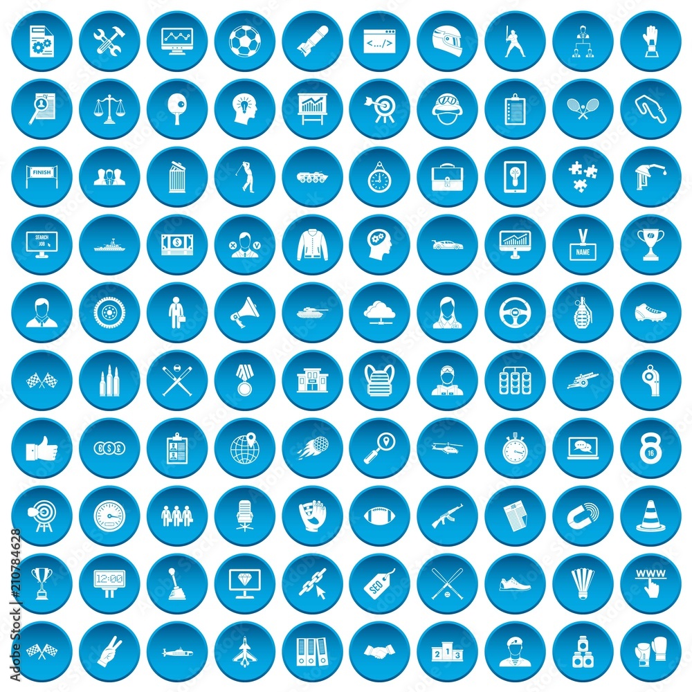 100 victory icons set in blue circle isolated on white vector illustration 100 victory icons set in blue circle isolated on white vector illustration
