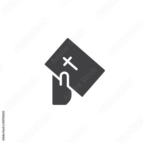 Hand give bible book vector icon. filled flat sign for mobile concept and web design. Faith simple solid icon. Preacher symbol, logo illustration. Pixel perfect vector graphics
