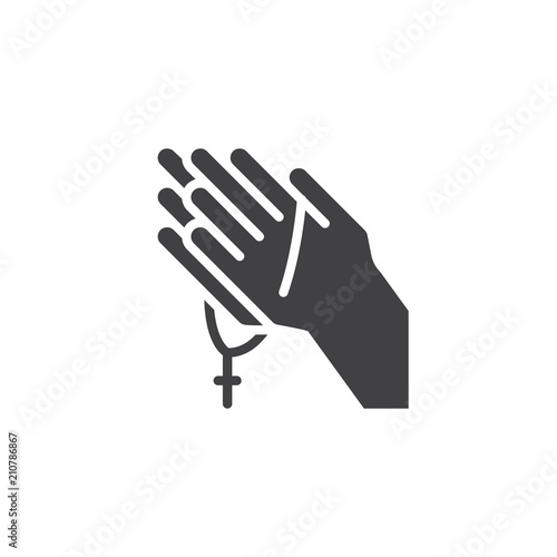Praying hands with rosary vector icon. filled flat sign for mobile concept and web design. Religion simple solid icon. Symbol, logo illustration. Pixel perfect vector graphics