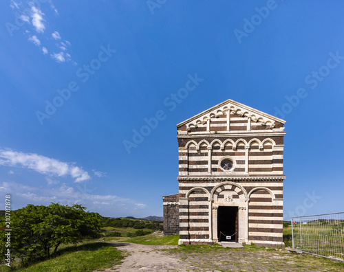 Facade of the Romanesque Church San Pietro di Simbranos, Province Sassari, Bulzi, Sardinia, Italy