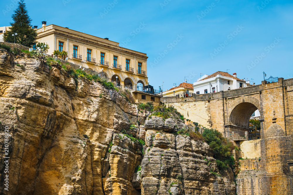 landscape with the Tajo Gorge and stone bridge, Ronda, Spain