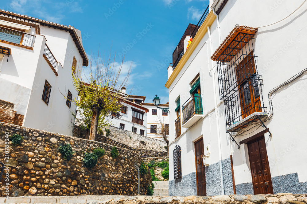 White houses in the Albaicin district in Granada, Spain