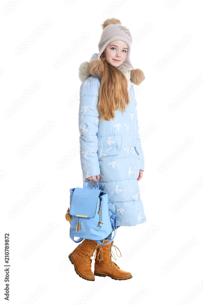 Happy little girl posing with backpack Happy little girl posing with backpack