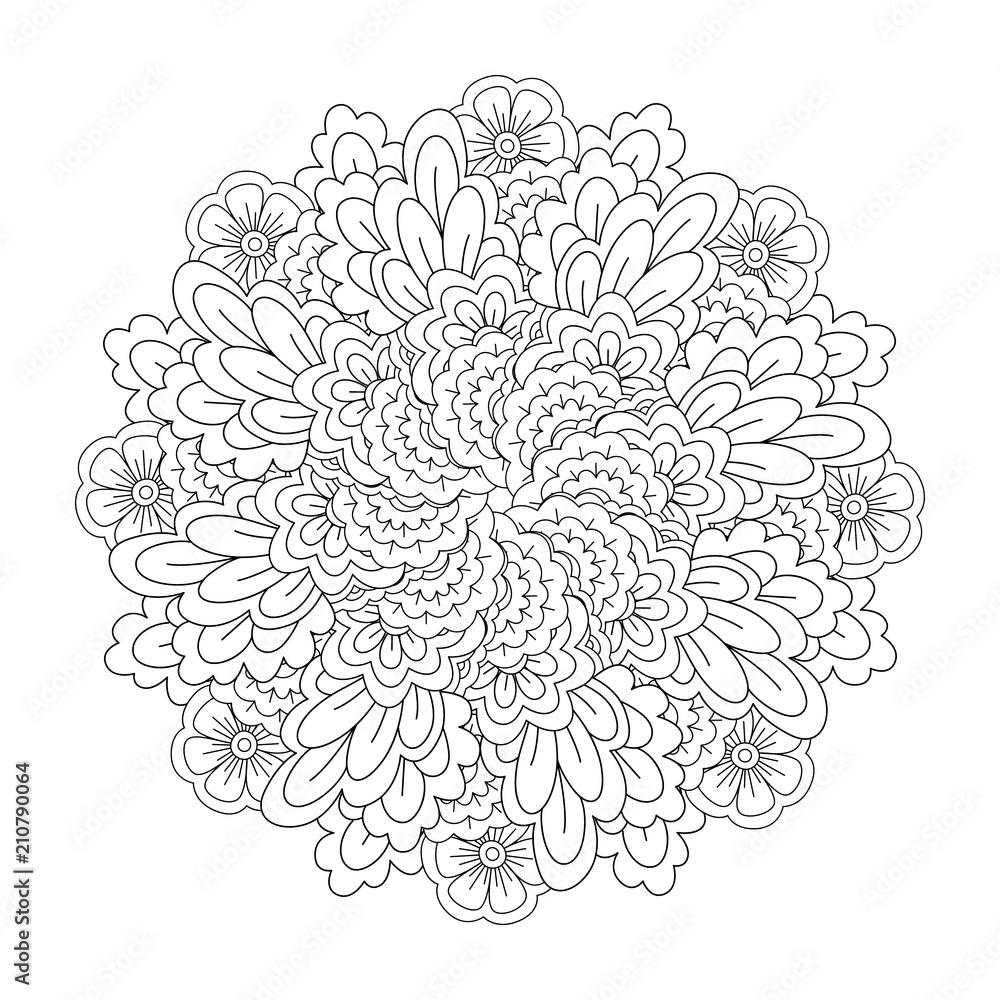 Fototapeta premium Round element for coloring book. Black and white floral pattern. Mandala.