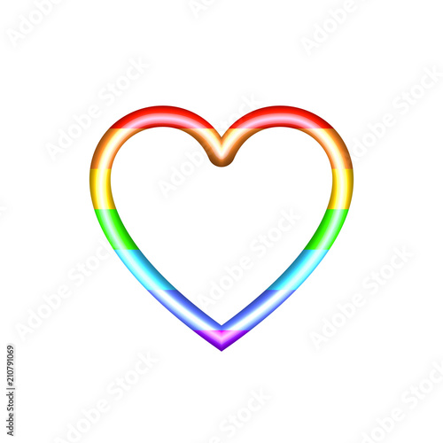 Vector Rainbow Colored Heart isolated on White Background, Shining 3D Icon Template.