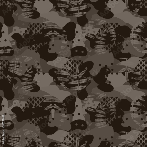 Military camouflage seamless army brown hunting vector pattern. © YoPixArt