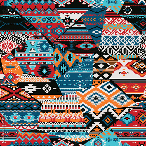 Native American fabric abstract patchwork vector seamless patterns