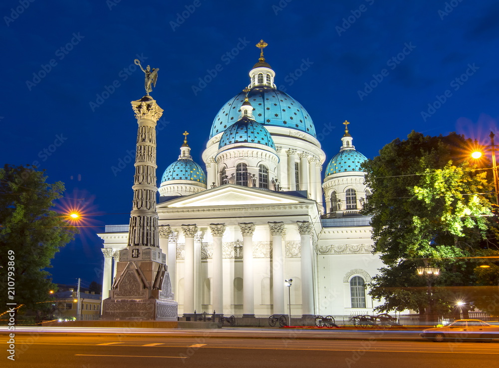 Trinity Cathedral (Troitskiy Sobor) at night, Saint Petersburg, Russia