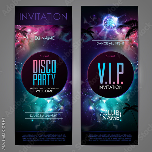 Disco ball background. Disco party poster on open space background