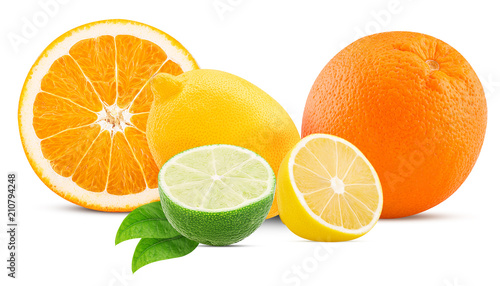 Orange  lemon and lime with leaf