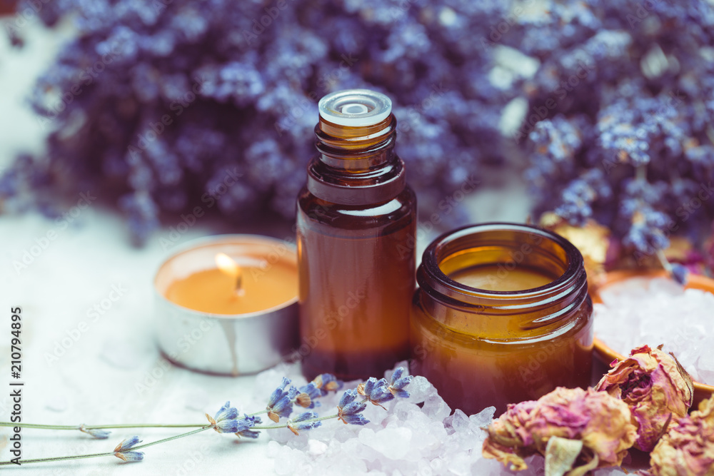 lavender body care products. Aromatherapy, spa and natural healthcare concept lavender body care products. Aromatherapy, spa and natural healthcare concept