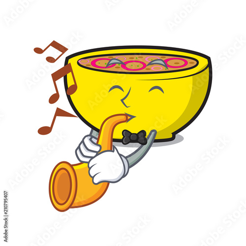 With trumpet soup union mascot cartoon