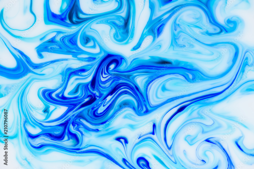 Marbled blue white abstract background liquid with flowing marble paint  texture Stock Photo