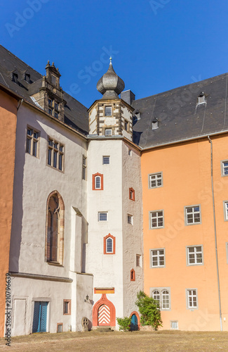 Tower of the Welfenschloss castle in Hannoversch Munden, Germany