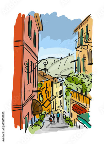 Old european street, sketch for your design