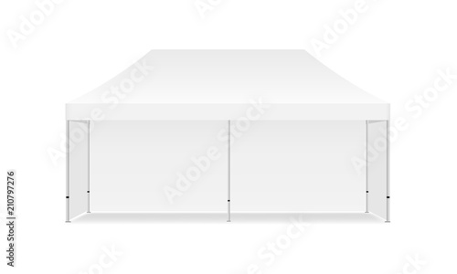 Rectangular blank tent mockup with three walls - front view. Vector illustration