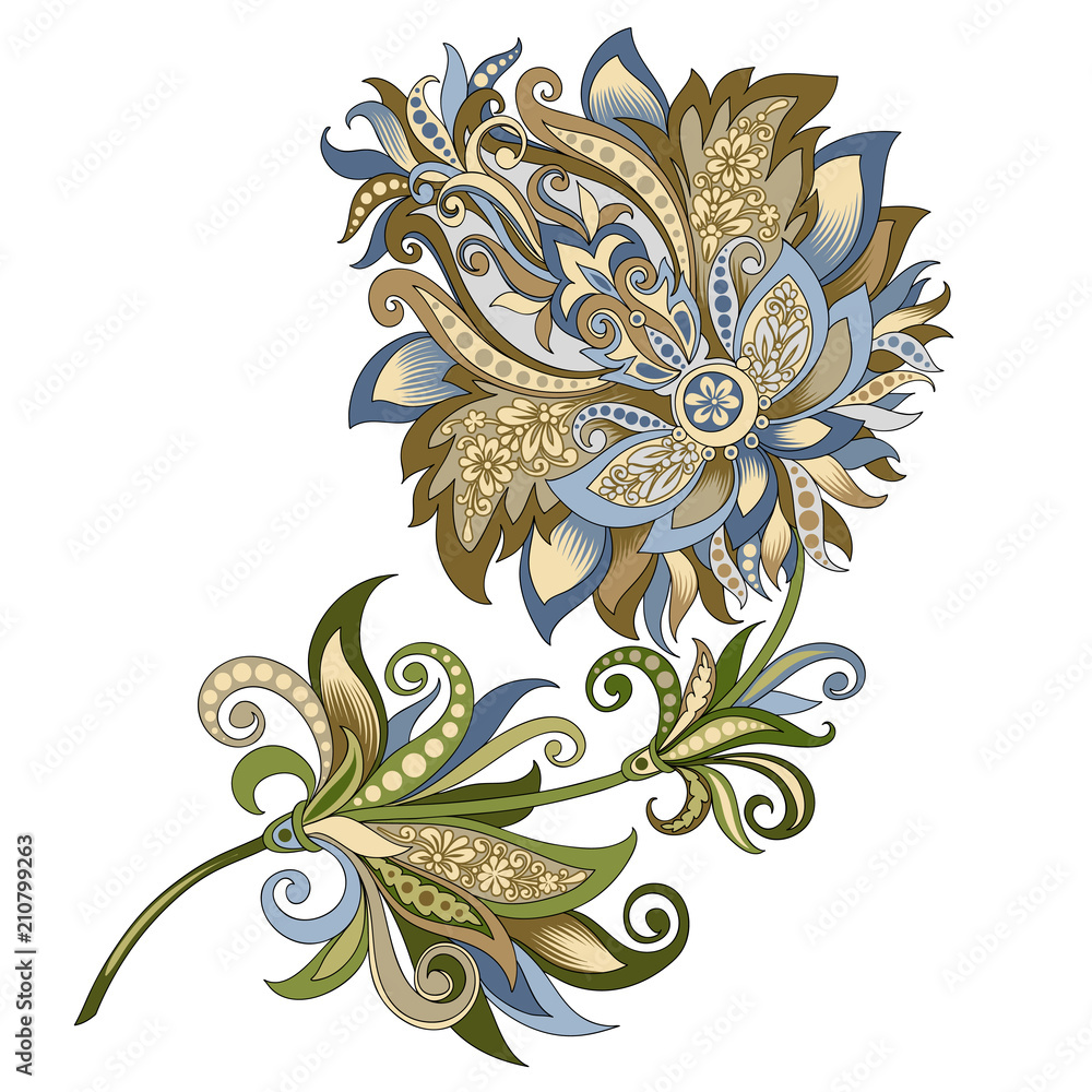 decorative vintage gold and blue flower