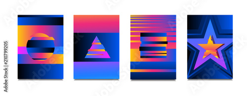 Vector neon colorful glitch effect poster set.Modern Tv distortion effect. Abstract circle geometric background glitch effect.Banner design,cover,invitation,party flyer.halftone,laser cutting