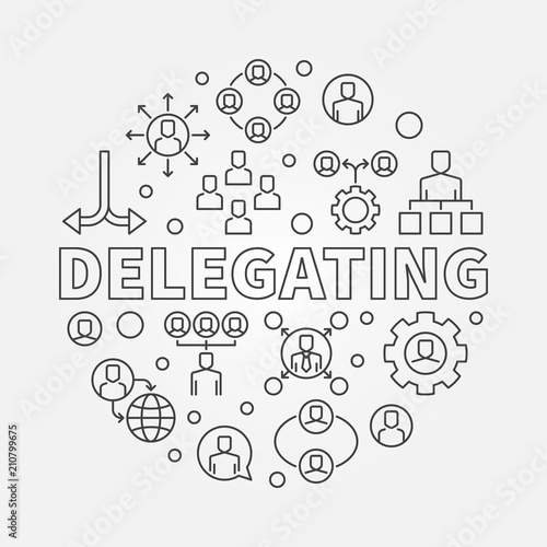Delegating vector round concept linear illustration
