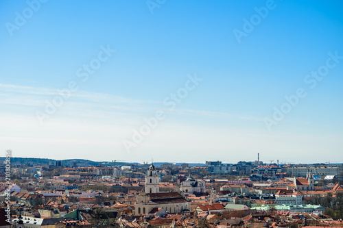 Beautiful spring panorama of Vilnius old town at sunny day. View © smspsy