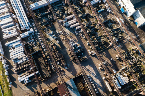 Aerial view of modern large industrial factory, industrial area.