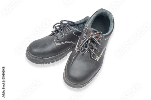safety shoe black work boots on the white background.