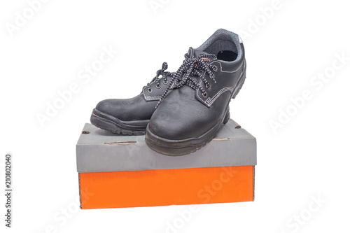 safety shoe black work boots on the white background.