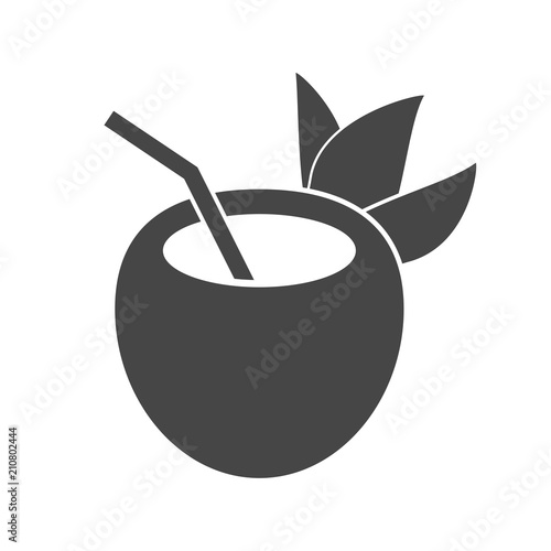 Half of coconut with leaves icon