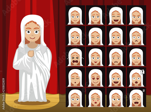 Greek Gods Hestia Costume Cartoon Emotion faces Vector Illustration