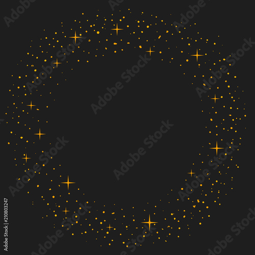 Magic dust. Circle gold glittering star dust lights fame. foil stamping, one color printing design