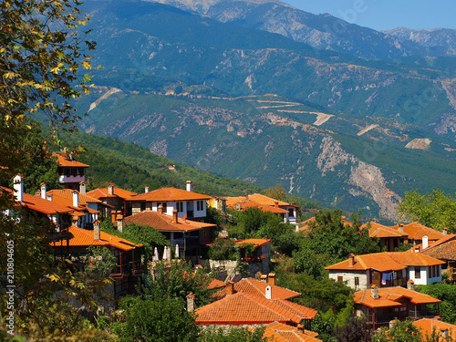 Panoramic view of the picturesque tourist village of old Panteleimonas village in Pieria, Greece	