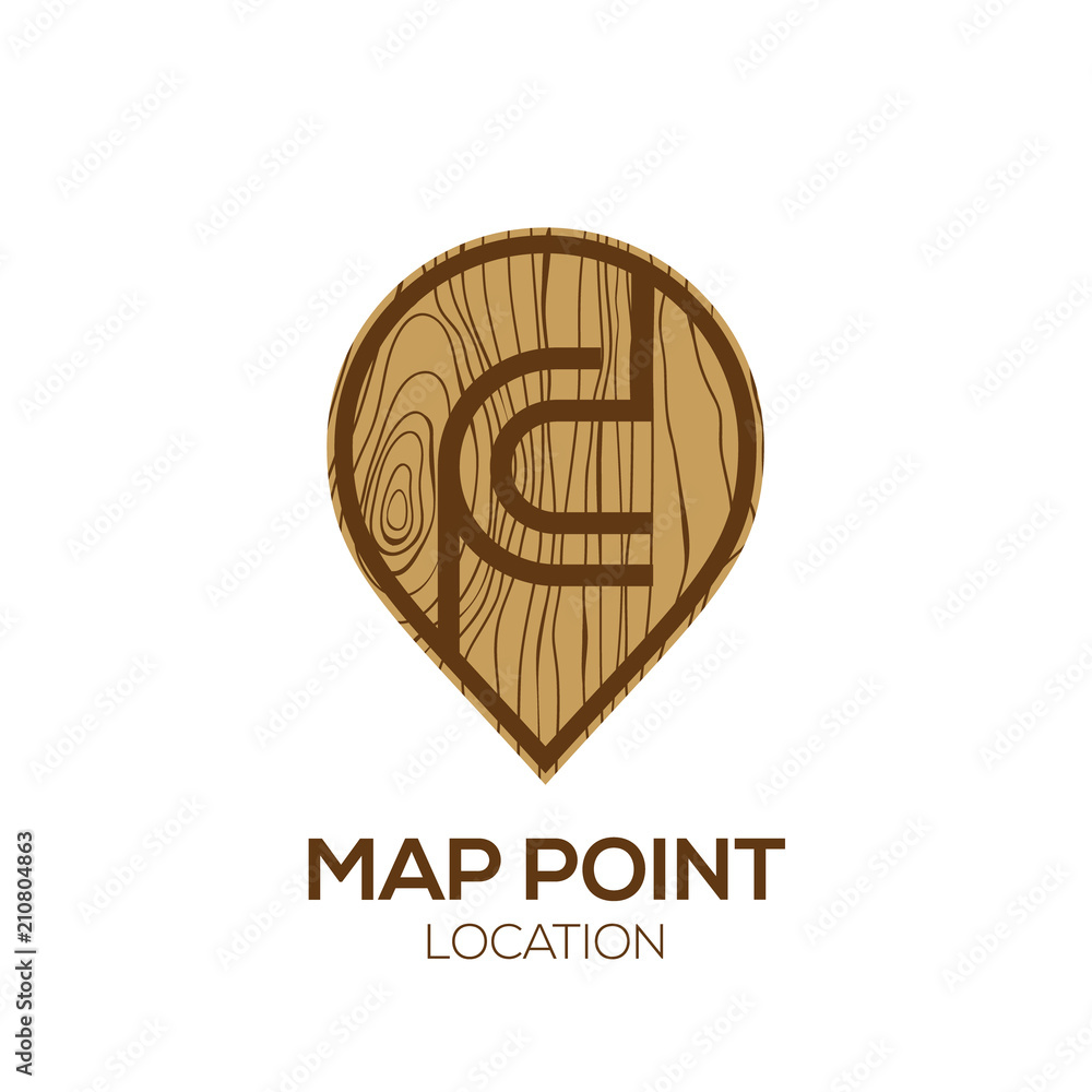 Letter C Logo Map Point Location with wooden texture, Pin maps symbol Letter C Logo Map Point Location with wooden texture, Pin maps symbol