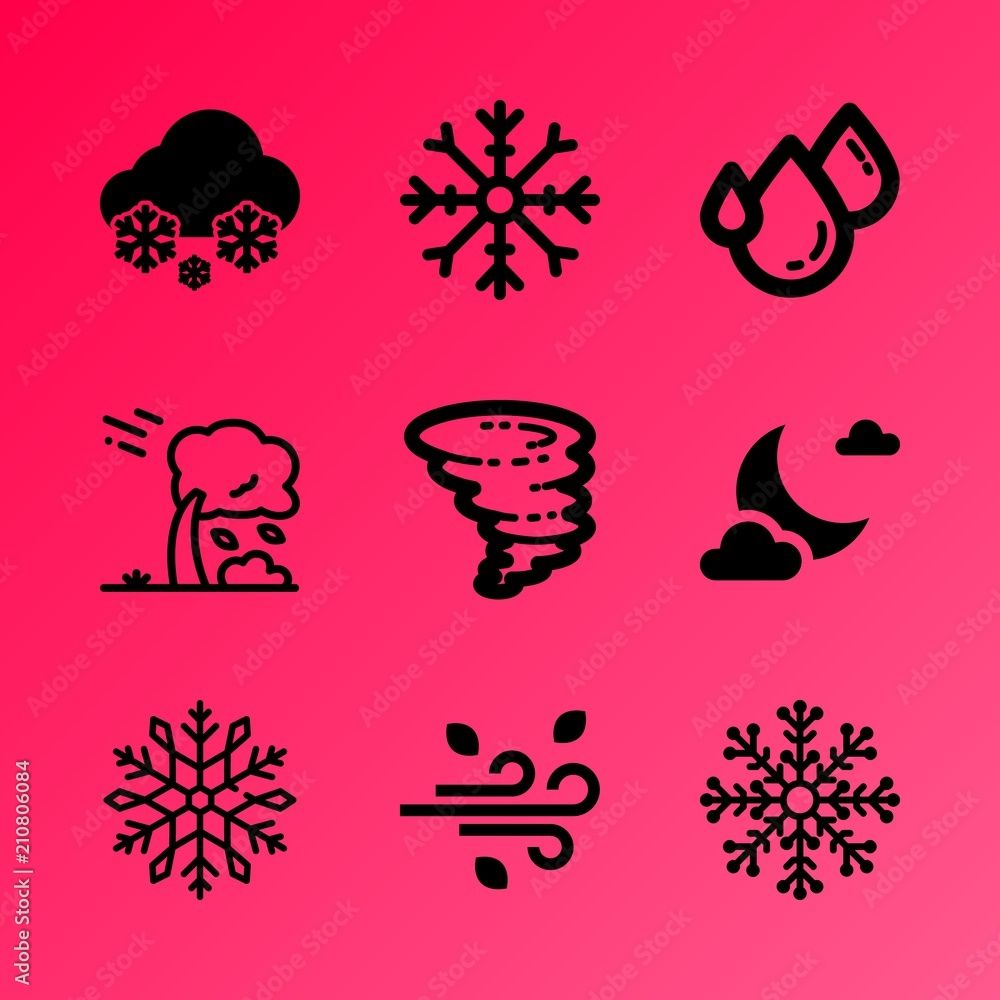 Fototapeta premium Vector icon set about weather with 9 icons related to design, xmas, beautiful, falling, circle, highway, celebration, phenomenon, traffic and power