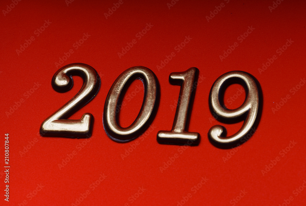 Greeting Card Design Template Gold 2019 on Red Lettering Greeting Card Design Template Gold 2019 on Red Lettering