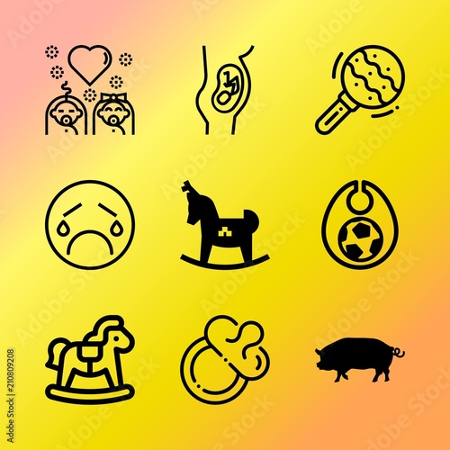Vector icon set about baby with 9 icons related to icon, textile, collection, apparel, sister, design, bacon, lifestyle, eat and joy