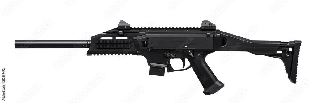 Modern automatic rifle isolated on white Modern automatic rifle isolated on white