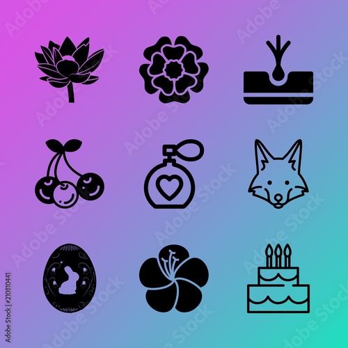 Vector icon set about flowers with 9 icons related to season, ripe, flourish, greeting, cute, style, design, tuberous, bright and grass