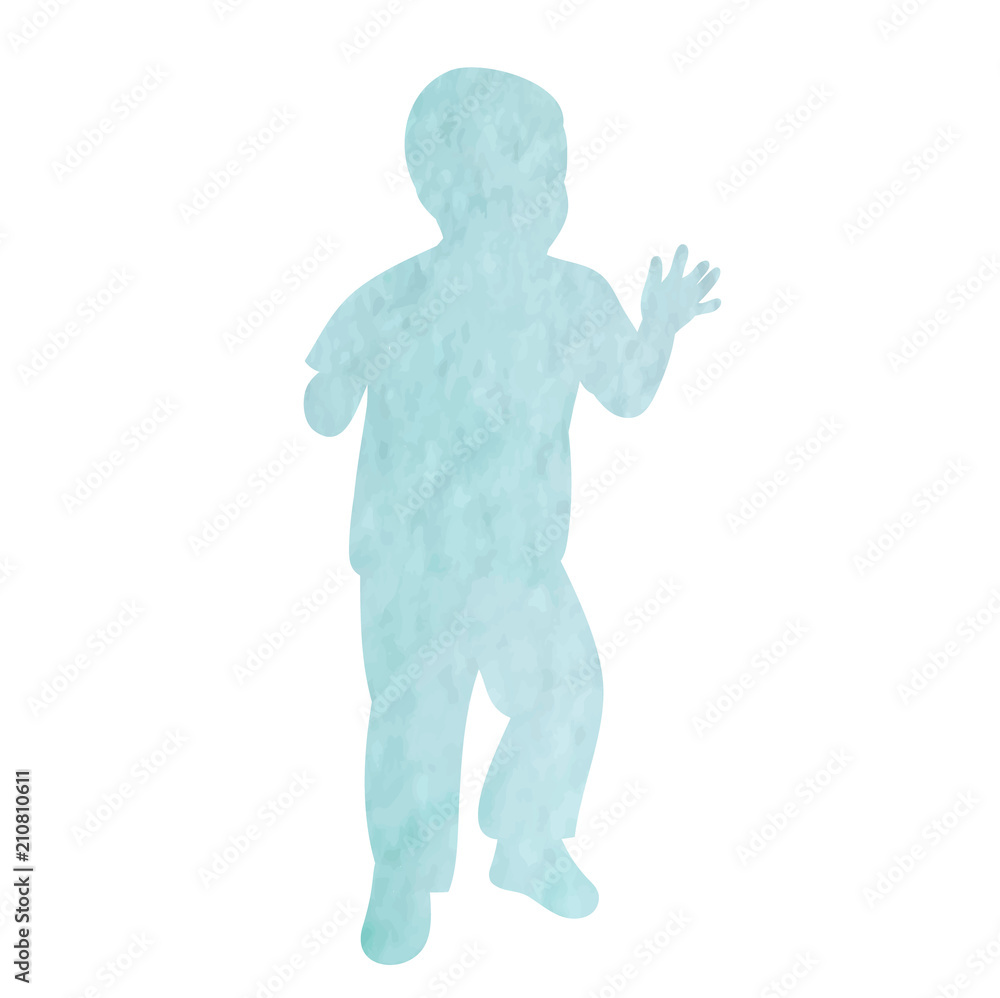 isolated, blue watercolor silhouette boy isolated, blue watercolor silhouette boy
