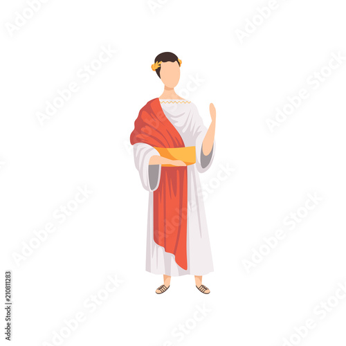 Roman emperor, man in traditional clothes of Ancient Rome vector Illustration on a white background