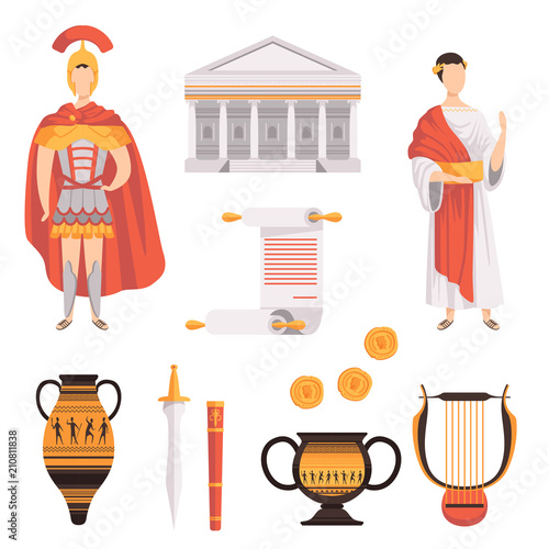 Traditional symbols of ancient Roman Empire set vector Illustrations on a white background