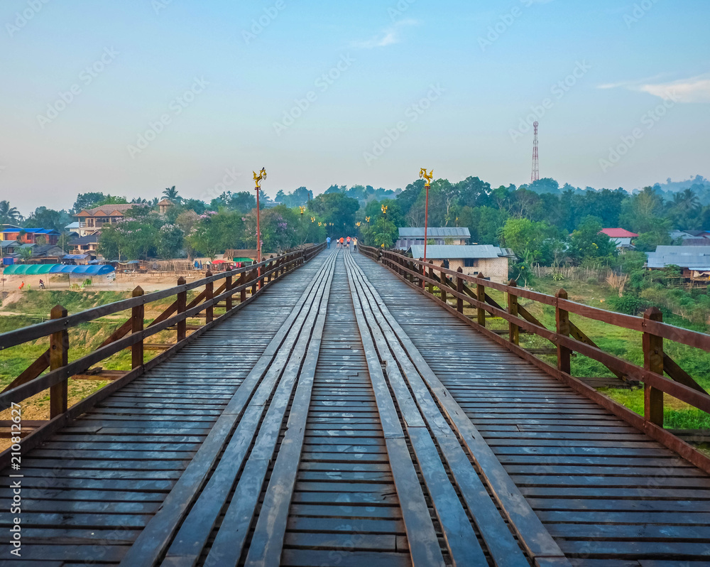 Mon bridge in the morning,Sangkhla Buri District thailand