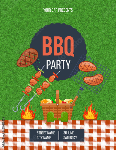 Summer picnic on fresh air, advertising poster bbq party.