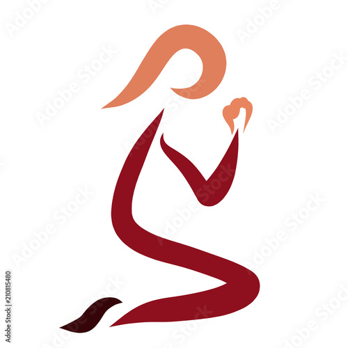 A man humbly praying to God on his knees, a logo
