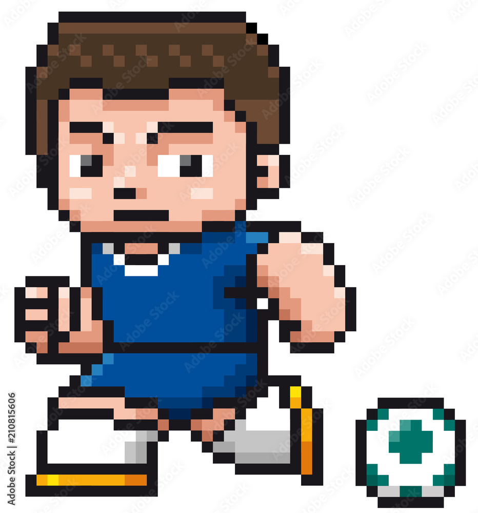 Vector illustration of Cartoon Soccer player - Pixel design