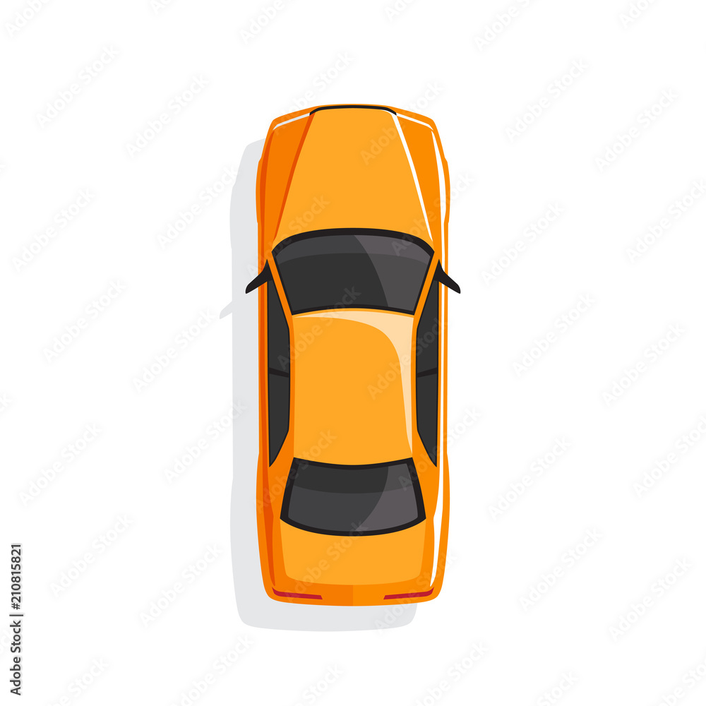 Orange cartoon car. Top view. Vector illustration Stock Vector Adobe